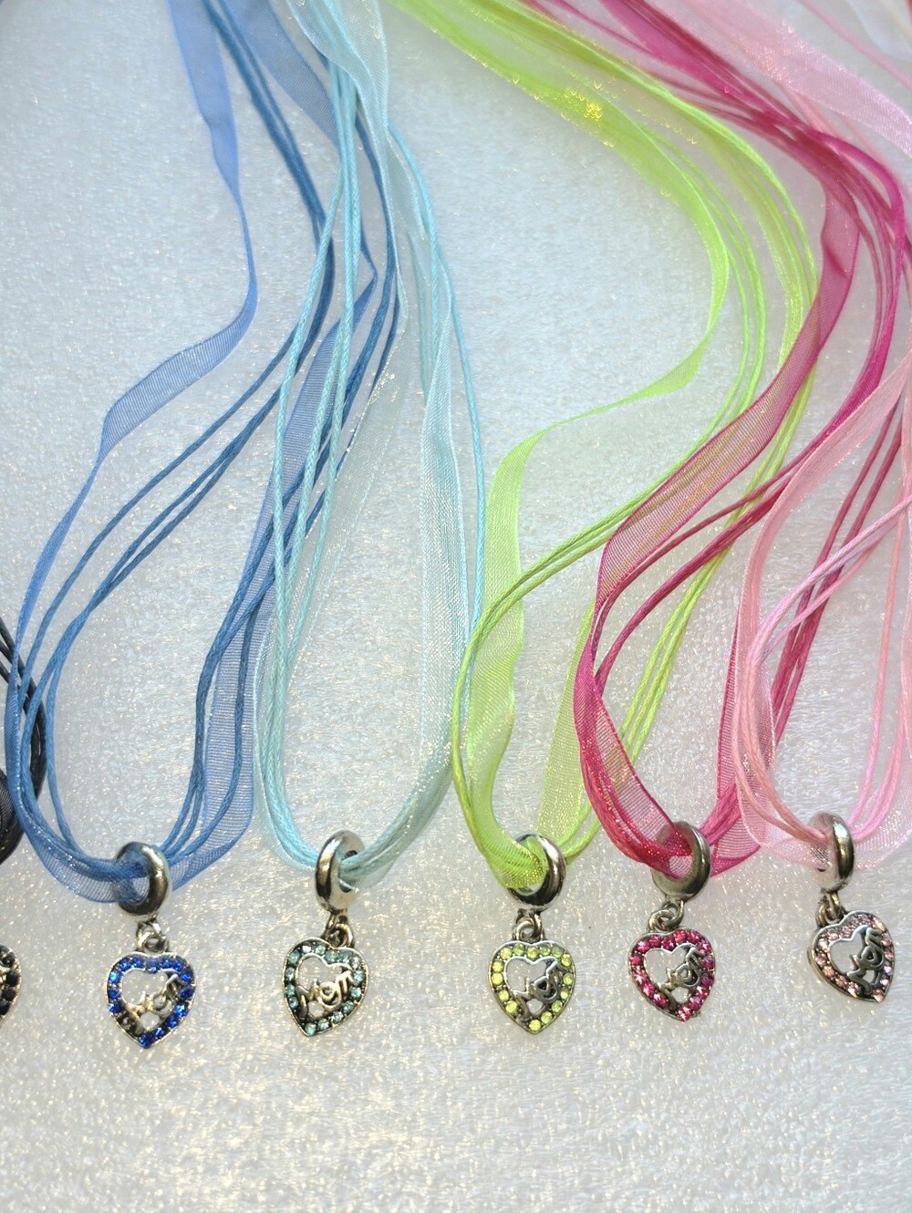 MOM Heart Crystal Pendant Ribbon Necklace Bright Neon Fluorescent Mothers Gift - Picture 12 of 16